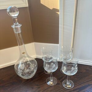 Import Associates vintage  Crystal Decanter with Stopper and Glass Goblet set